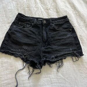 Garage Festival Black Distressed Shorts